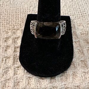 Sterling Filigree Ring with Brown Smoky Quartz Stone